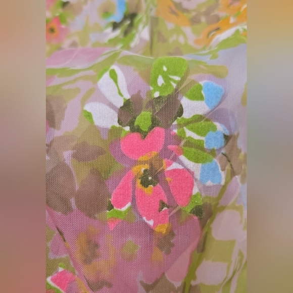 Vintage 60s Sylvia Ann Floral Maxi Dress – Sheer Sleeves & Velvet Trim XS - Picture 11 of 16